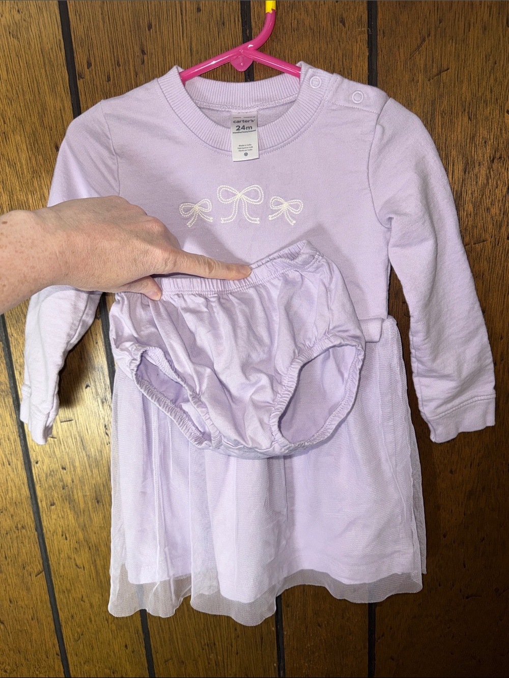 Carter’s Baby Girl Bow Sweatshirt Dress - Picture 5 of 6